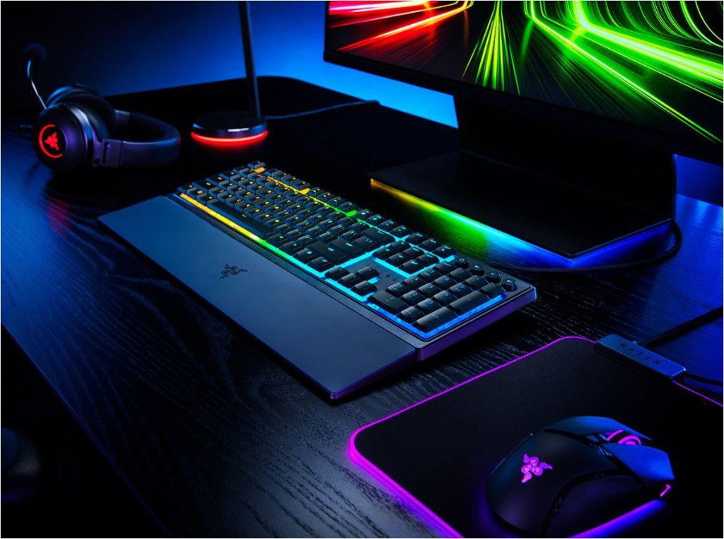 Close up of mechanical keyboard and gaming mouse