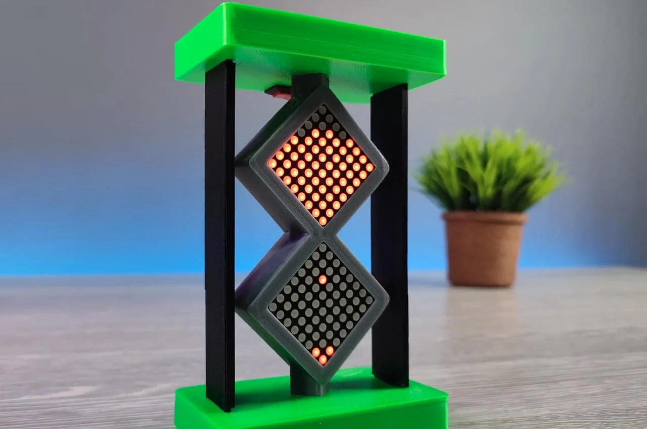 A glowing mechanical hourglass design representing mid-length sessions